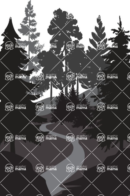 Vector silhouettes - Vector Park with Trees and an Alley Silhouette